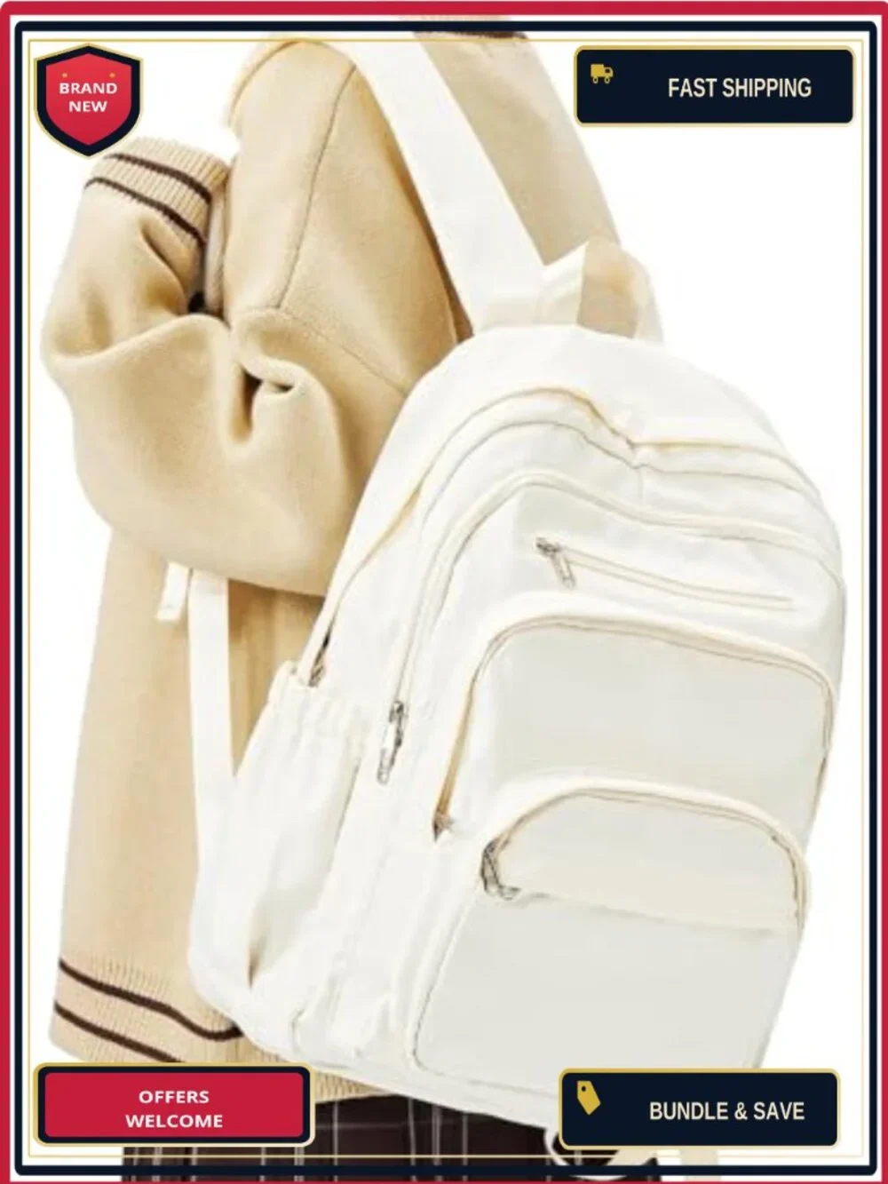 High School College Backpack with Lots of Pockets, Lightweight Nylon Daypack